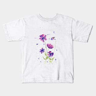 Watercolor painting of loose purple flowers Kids T-Shirt